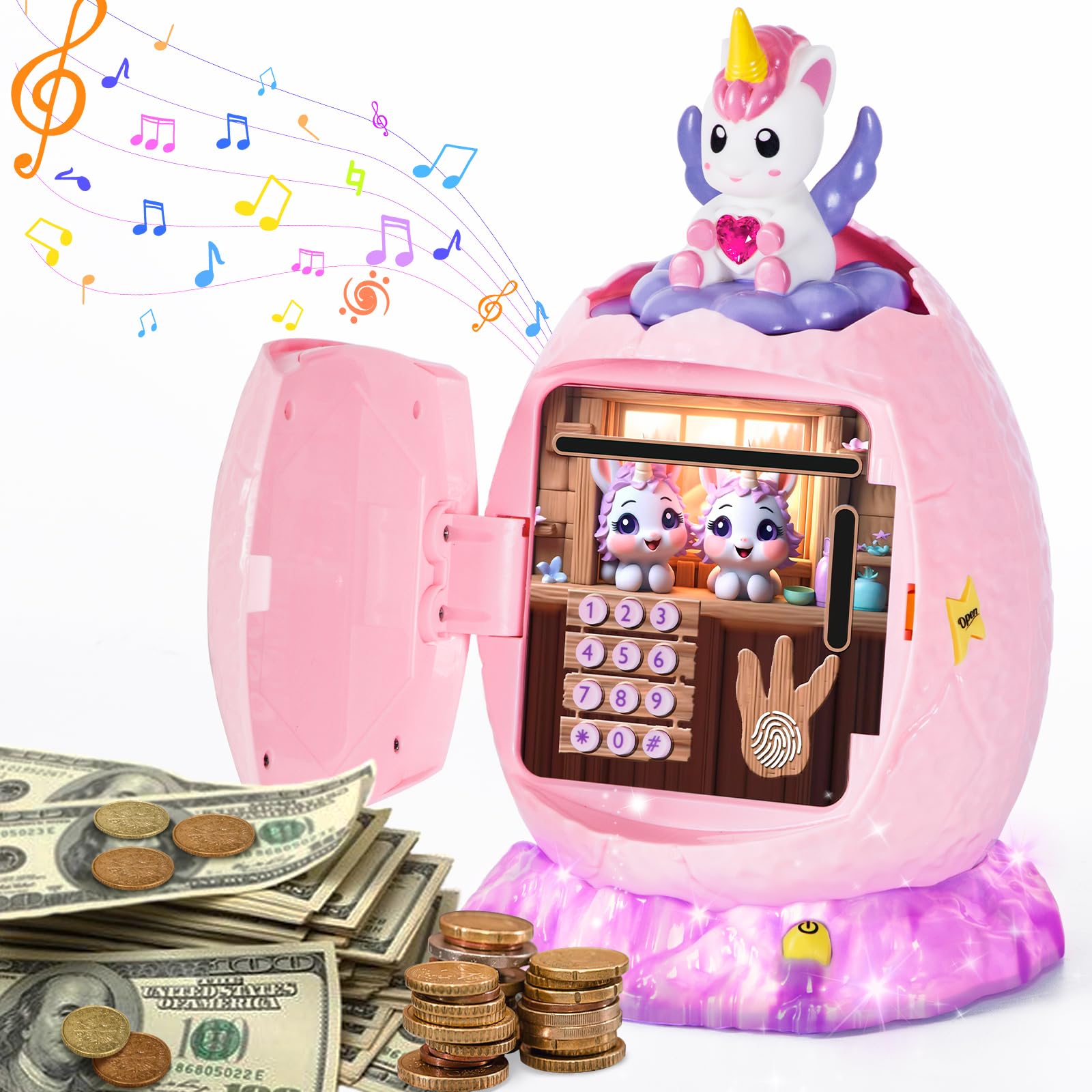 Photo 1 of Refasy Electronic Piggy Bank for Girls Age 3-12, Cash Coin Safe ATM Bank Piggy Banks for Kids Money Bank Toy with Music, Easter Birthday Gifts Toys for 3 4 5 6 7 8 9 10 11 12 Year Old Girls (Pink)