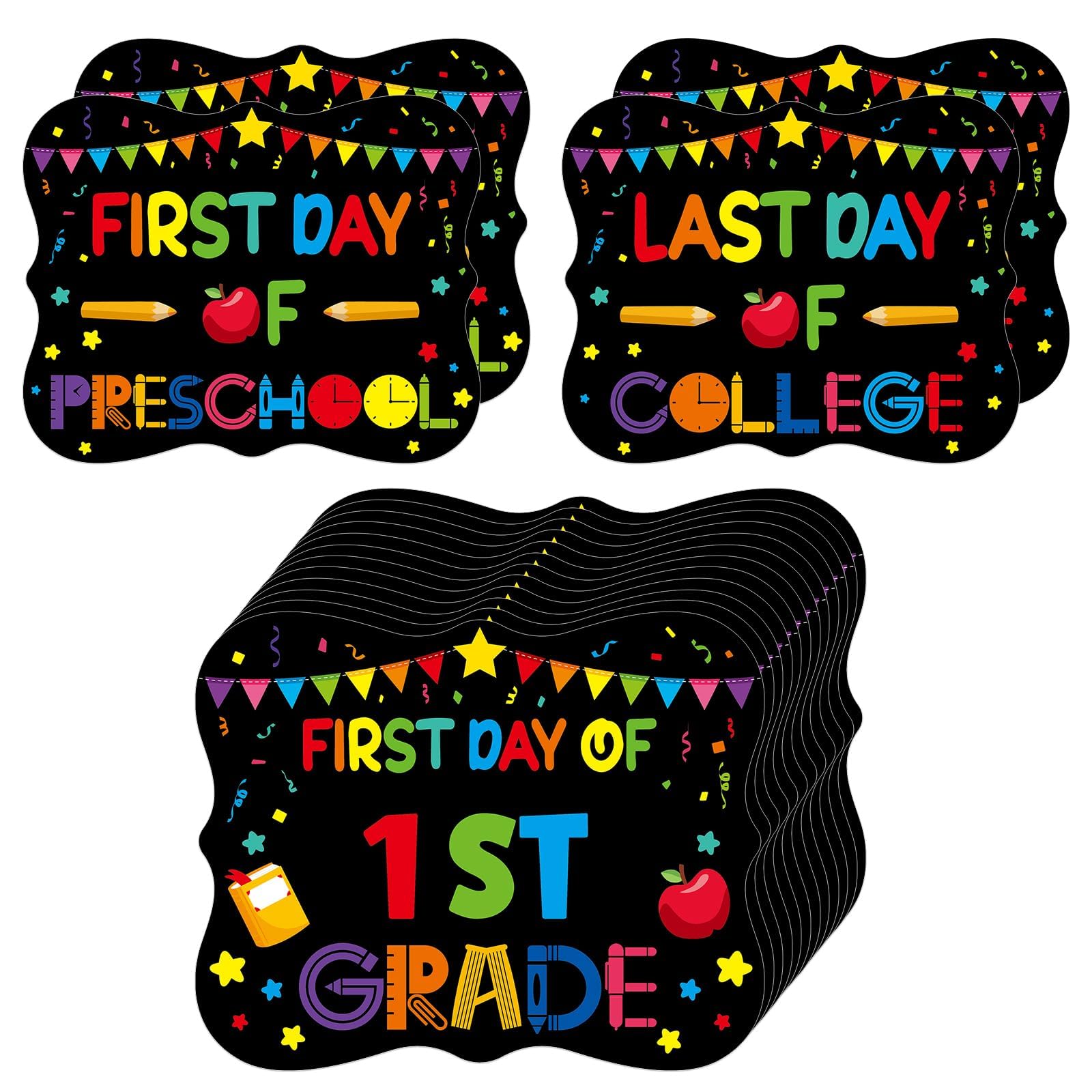 Photo 1 of PETCEE First&Last Day of School Sign - 15 Grades First Day of School Chalkboard Sign for Kids Girls Boys 8"x 10" Preschool Kindergarten to College Photo Props Gifts