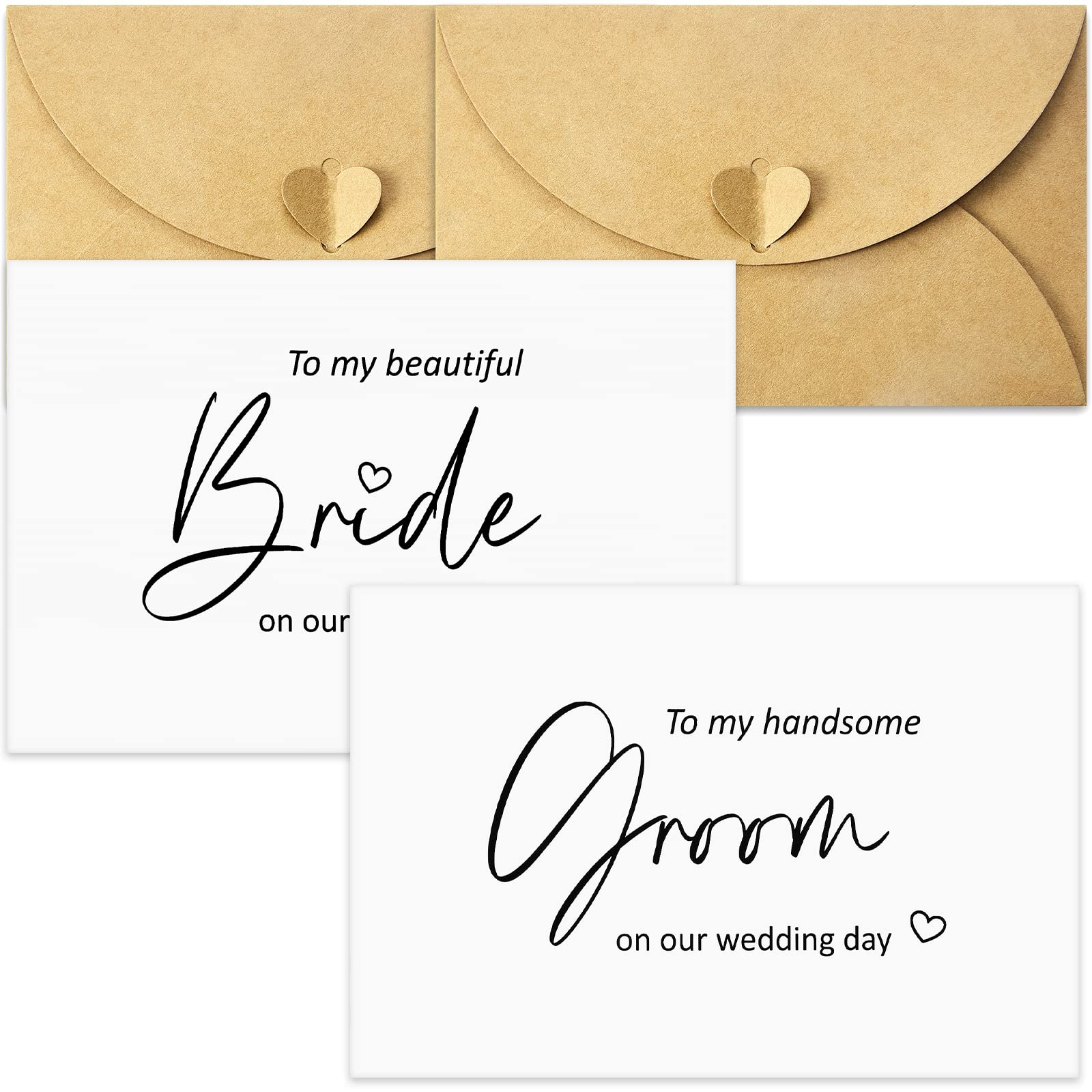 Tenare 2 Pack Wedding Day Cards Set Wife Husband Wedding Vow Card with Envelopes to My Bride or My Groom Vow Card Letters for Wife and Husband to Be Party Supplies
