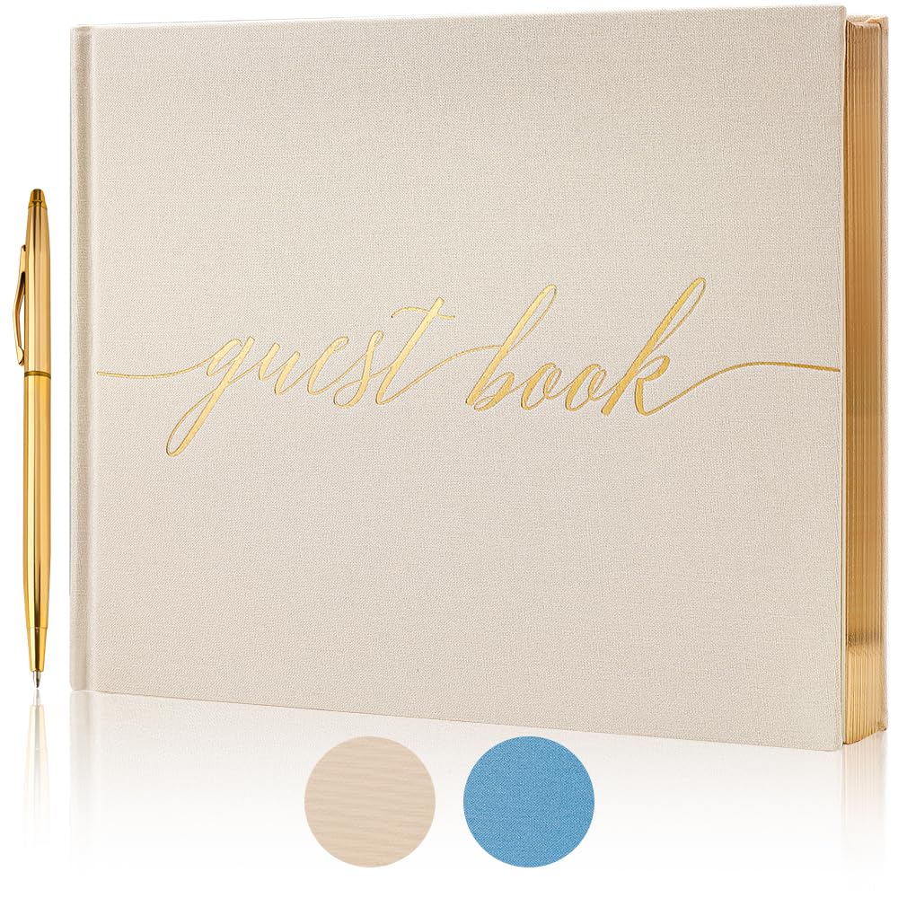 Photo 1 of Wedding Guest Book,10*8in Guest Book for Wedding Receptions, Baby Shower, Funeral, Birthdays, and Celebration Events, 100Pages Polaroid Guest Book Wedding Decorations 2 Stickers and a Pen(Beige)
