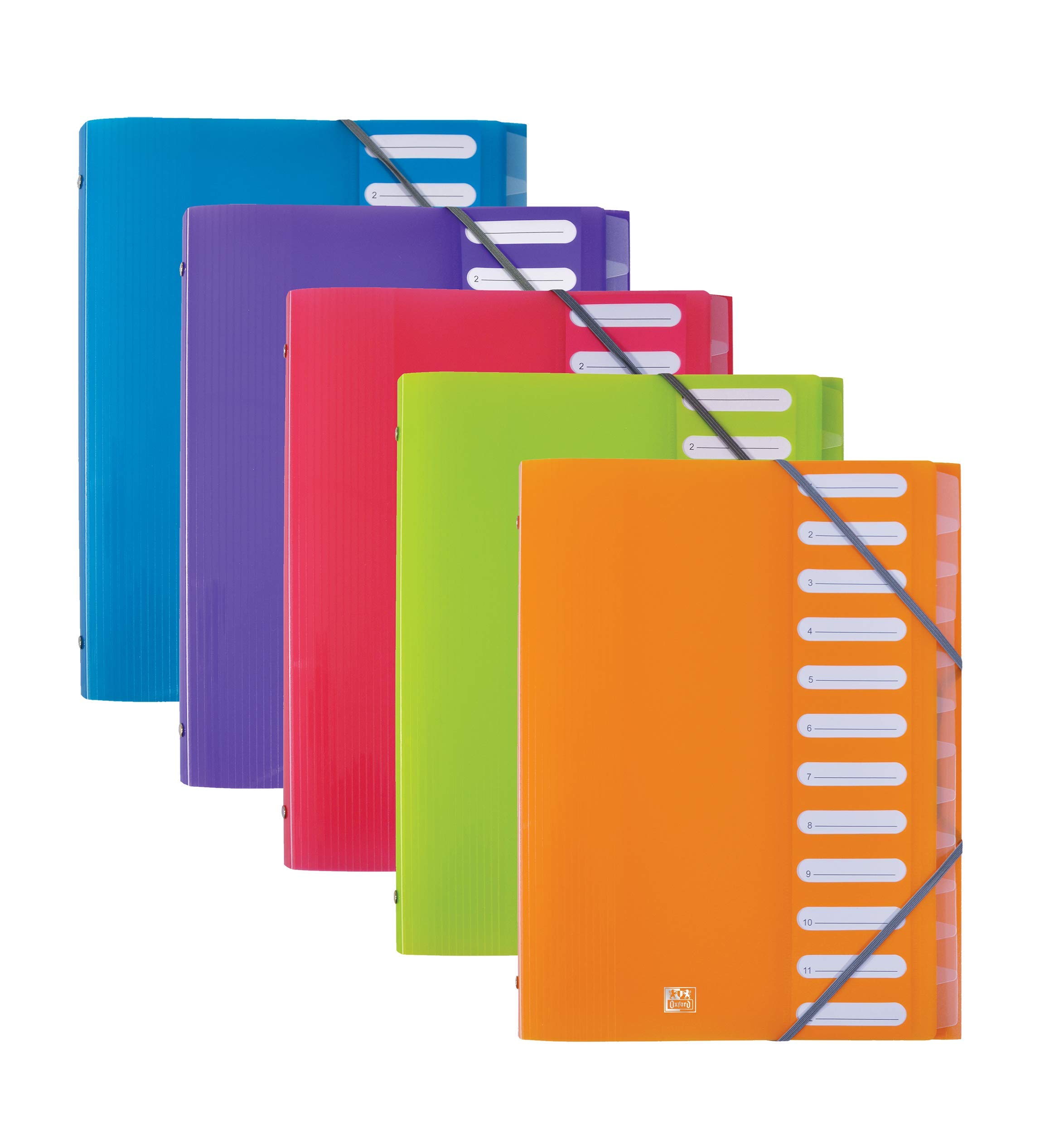 Oxford A4 12 Pocket PP File Folder 5 Assorted Colours (Pack of 12)