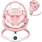 Uuoeebb Baby Swing for Infants, Portable Electric Baby Swings with Bluetooth, 5 Swing Speed, 10 Lullabies, 5-Point Harness, Remote Control & Touch Panel - Infant Swing for Indoor & Outdoor Use, Pink