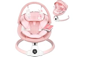 Uuoeebb Baby Swing for Infants, Portable Electric Baby Swings with Bluetooth, 5 Swing Speed, 10 Lullabies, 5-Point Harness, Remote Control & Touch Panel - Infant Swing for Indoor & Outdoor Use, Pink