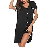 Ekouaer Nightgowns for Women Button Down Pajamas Tops Short Sleeve Sleepwear V-Neck Sleepwear S-3XL
