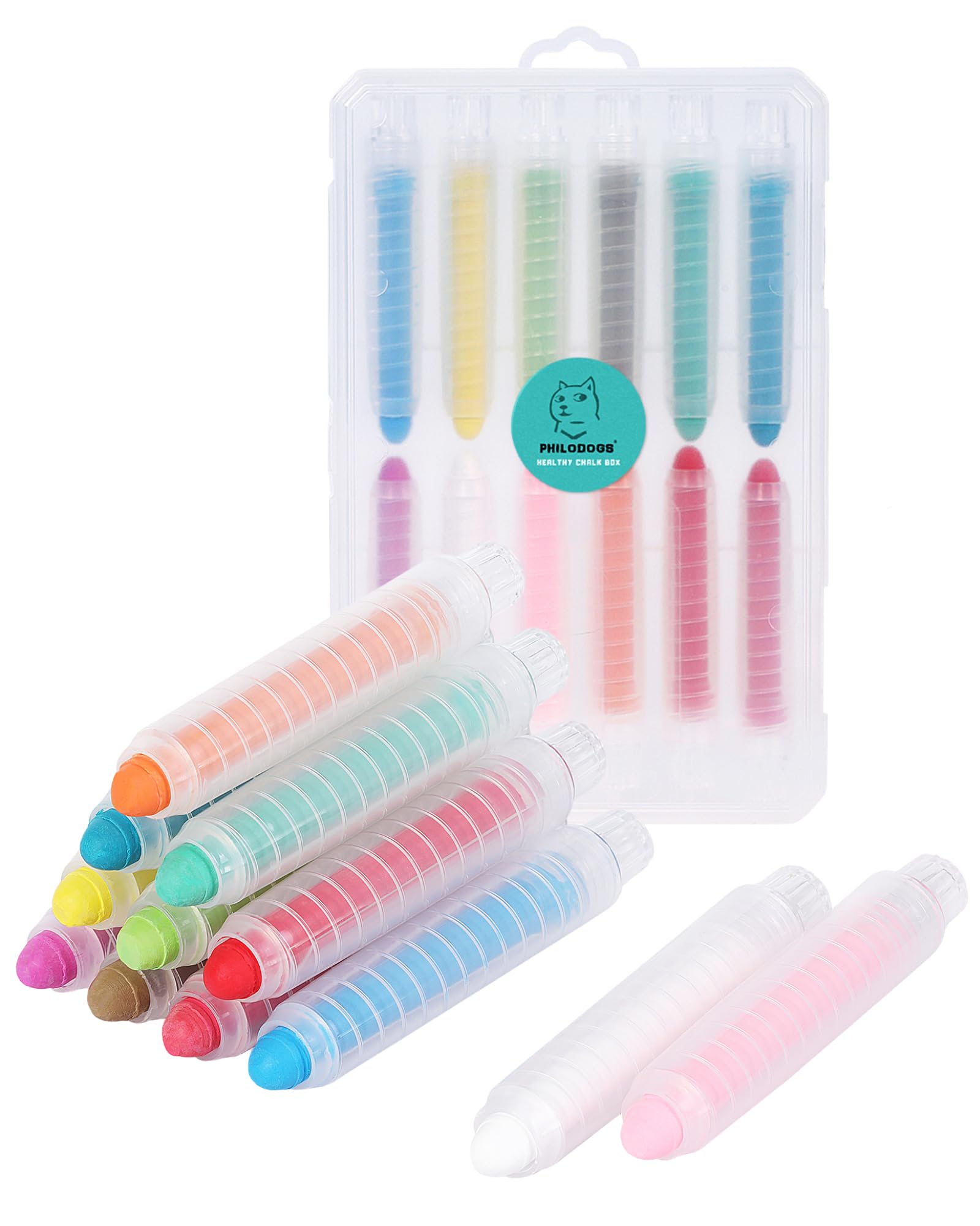 PHILODOGS Colorful Anti-Dust Healthy Chalk for Kids & Toddlers | Smooth Writing on Blackboard, Chalkboard & Sidewalks 12 Colours 12 Pcs (Gift Pack)