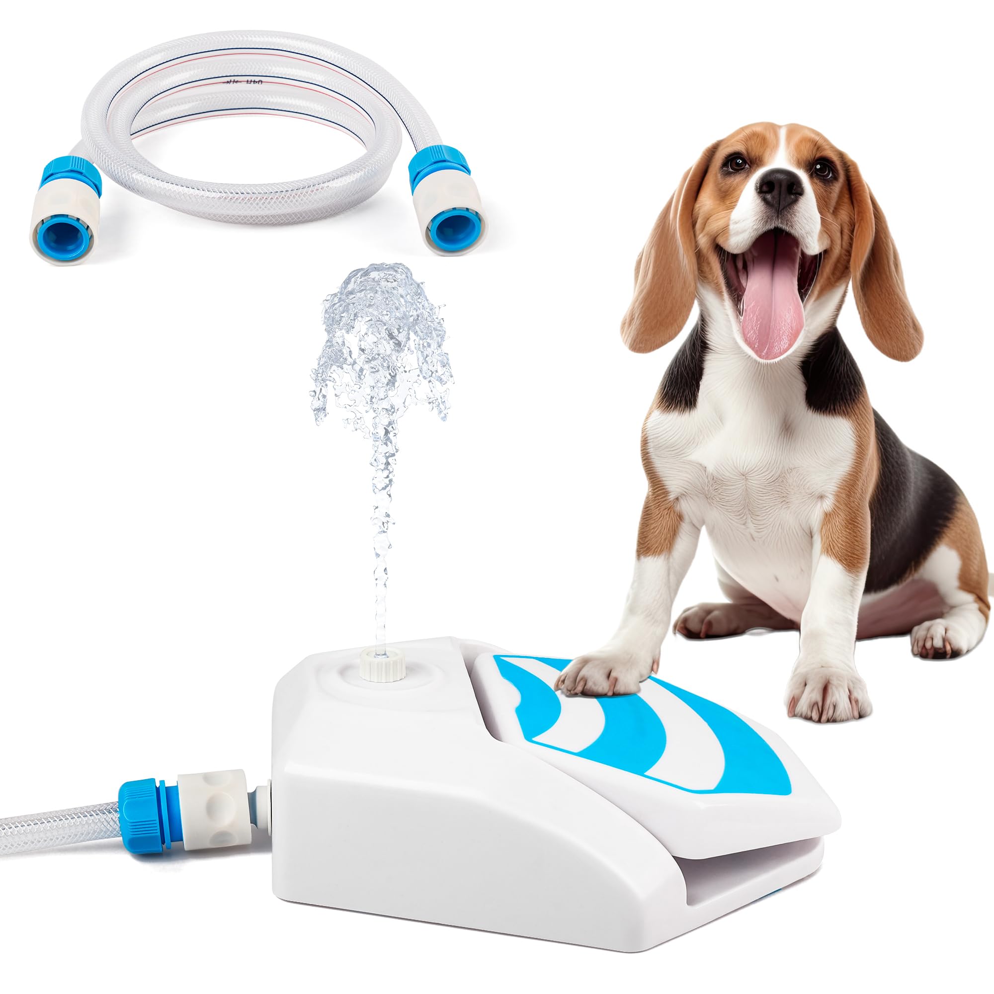 ALL FOR PAWS Outdoor Dog Garden Fountain Drinking Water Dispenser, Paw Activated Dog Sprinkler Cooling Toy With Connector and 145CM Hose, Step On Dog Water Dispenser for Yard, Garden & Lawn