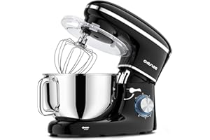 CHeflee Stand Mixer, 600W 6+P with 6.5 Quart Stainless Steel Bowl, Dough Hook, Wire Whip and Whisk, for Most Home Cooks, Blac
