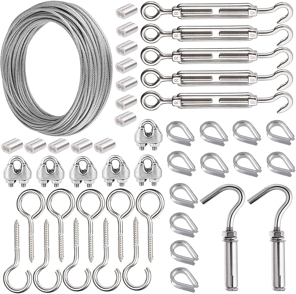 AMLOOPH 30M 2MM Garden Wire Rope Kit for Climbing Plants, Lights - 48pcs