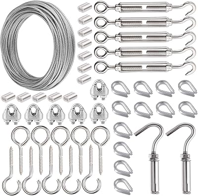AMLOOPH 30M 2MM Garden Wire Rope Kit for Climbing Plants, Lights - 48pcs