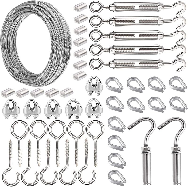 AMLOOPH 30M 2MM Garden Wire Rope Kit for Climbing Plants, Lights - 48pcs