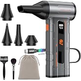 HHJ BC07 Compressed Air Duster, 150,000 RPM, 82 m/s High Airflow | 20W PD Fast-Charge, 30W USB Output, 4-Speed &amp; 5 Nozzles, LED &amp; SOS Light, Replaces Canned Air for PC, Keyboard, Car &amp; Outdoor