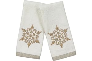 Serafina Home Holiday Bathroom Fingertip Towels – Set of 2 White 100% Cotton Embroidered Gold Snowflake Design – 18x12” Decorative Bath & Kitchen Towels