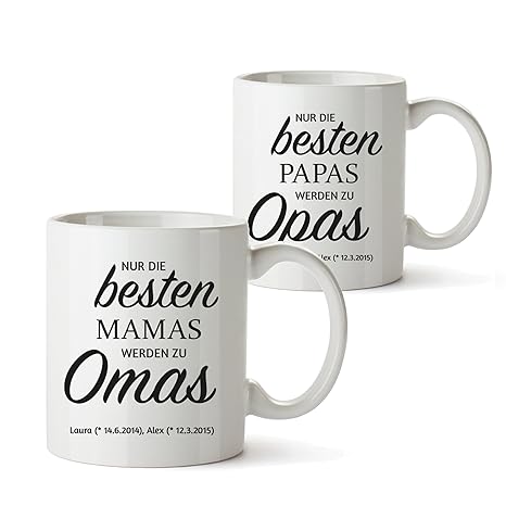 2er Tassen Set Tasse Beförderung Zur Oma Und Zum Opa Geschenkideen Geburtstag Weihnachten Für Opa Und Oma Personalisiert Mit Namen Oma Und Opa