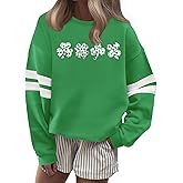 OCURHU St Patricks Day Sweatshirt Women Luck Charms Embroidered Pullovers Oversized Irish Shamrock Graphic Applique Tops