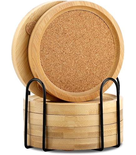 Acacia Wood Coaster Set With Iron Holder - 4x4 Inch Square Coasters, Table Protection Decor - View #5