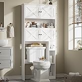 Halitaa Over The Toilet Storage Cabinet, Farmhouse Storage Cabinet Over Toilet with 4 Barn Doors & Toilet Paper Holder Stand, White Toilet Shelf Home Space Saver for Restroom, Bathroom, Laundry