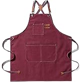 Tosewever Canvas Cross Back Chef Cotton Aprons for Men Women with Large Pockets