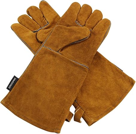 Welding Gloves Heat Resistant Fire Wood Stove Hearth Bbq Leather