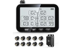 GUTA Trailer Tire Pressure Monitoring System, RV TPMS with 10 Sensors, 6 Alert Modes, Signal Booster, Power Saving Display, Long Sensing Distance, for 3 Trailers (T1/T2/T3), for Camper, Motor Homes