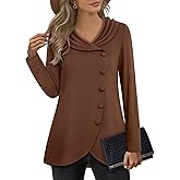 VALOLIA Womens Long Sleeve Tops Fall Winter Buttons Side Tulip Hem Lapel Pullover Sweatshirt