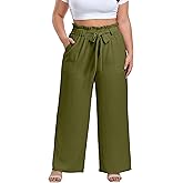 OLRIK Women's Plus Size Pants Adjustable High Waist Wide Leg Palazzo Casual Trousers with Pockets Spring Clothes