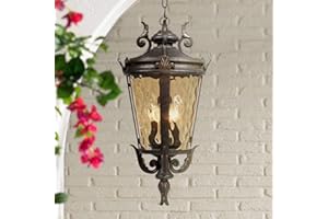 John Timberland Casa Marseille European Outdoor Ceiling Light Hanging Bronze Scroll 23 3/4" Hammered Glass Damp Rated for Exterior House Porch Patio Outside Deck Garage Front Door Home Roof