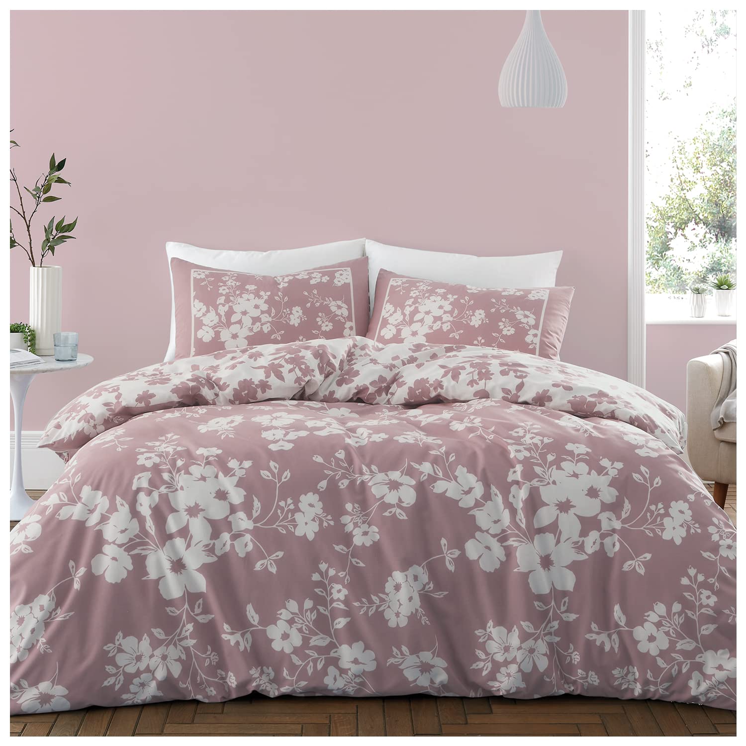 GC GAVENO CAVAILIA Floral Duvet Cover Double, Poly Cotton Printed Bedding Sets, 3 Piece Breathable Comforter Covers, Blush Pink (713586)