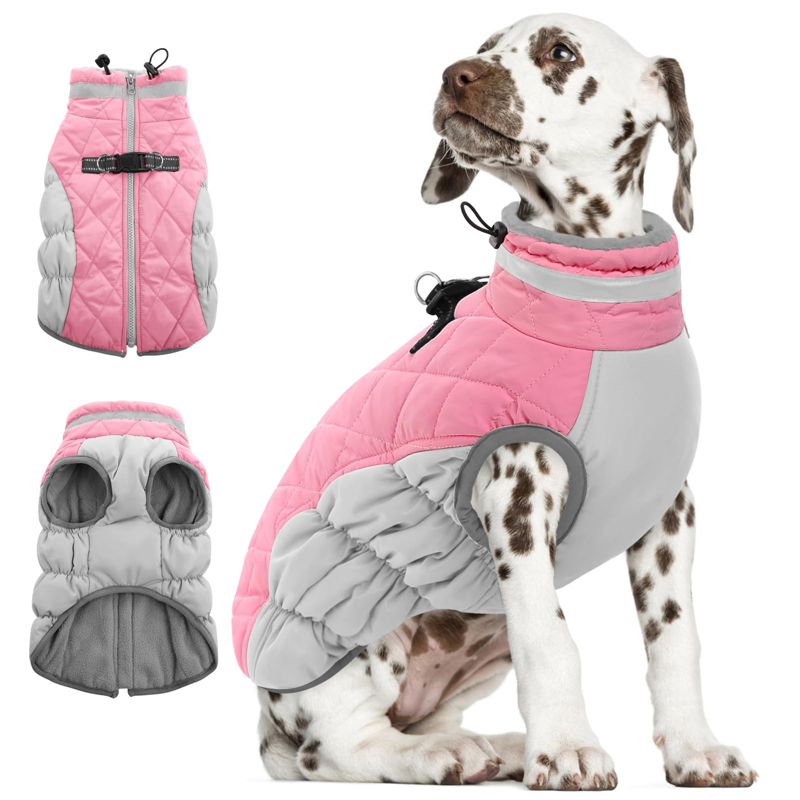 AOFITEE Dog Coat, Warm Dog Jackets for Small Dogs, Dogs Winter Coat with Harness Built in, Reflective Pet Winter Jacket, Waterproof Windproof Puppy Puffer Jacket Fleece Vest, Pink XS