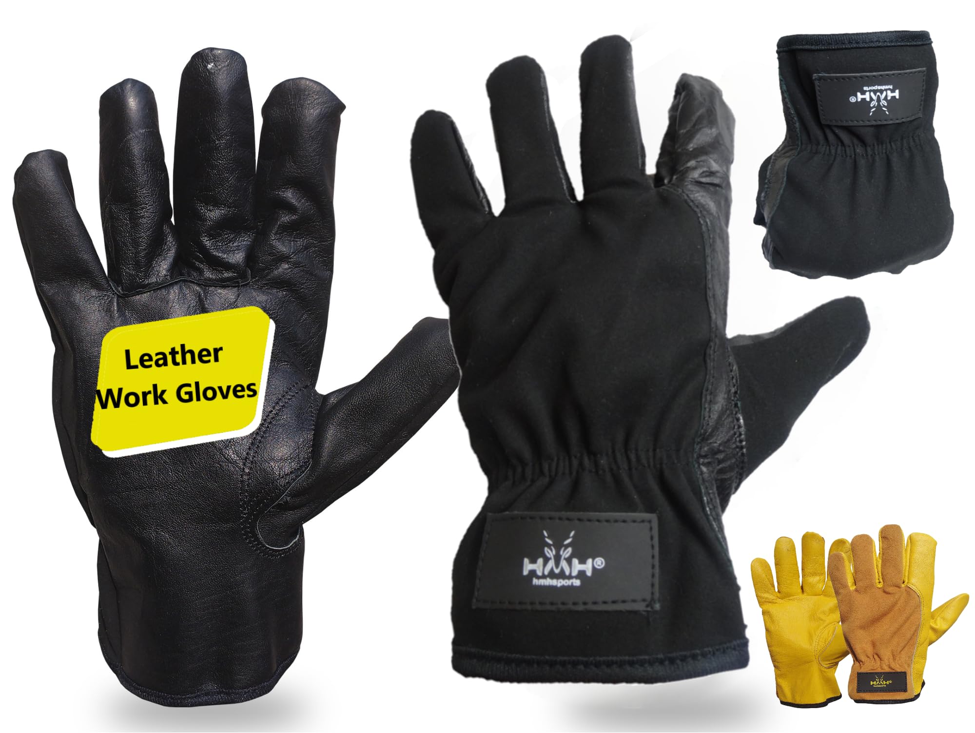 HMH Sports Leather Gardening Gloves for Men and Women - Tough Working Safety Gloves - Comfortable Breathable Safety Gloves – Protective Garden Gloves for Men And Women with Strong Grip (Black, XL)