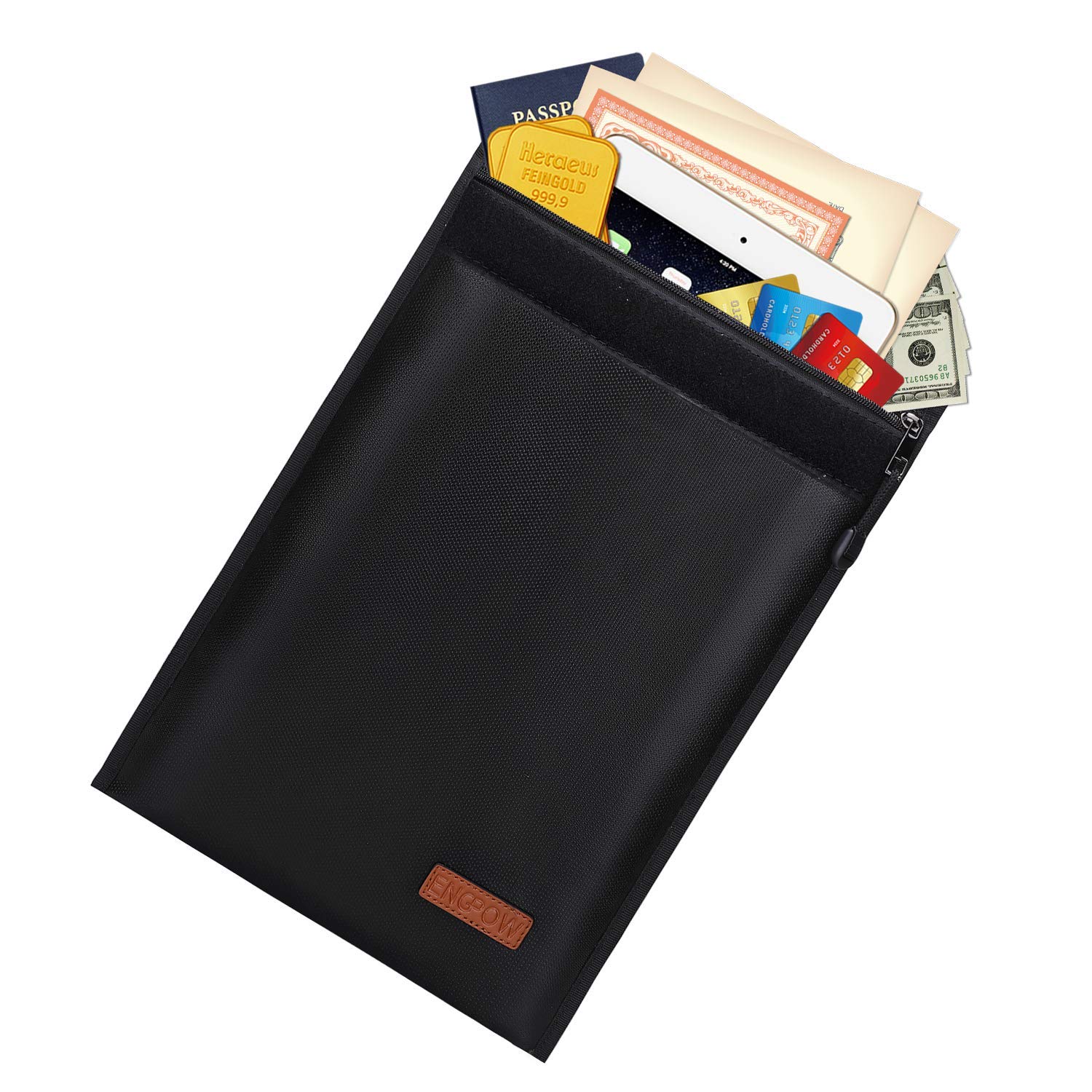 Fireproof Bag (11x15inch) ENGPOW Non-Itchy Silicone Coated Fire Resistant Money Bag Fireproof Safe Storage for Money,Documents,Laptop,Jewelry and Passport (Black)