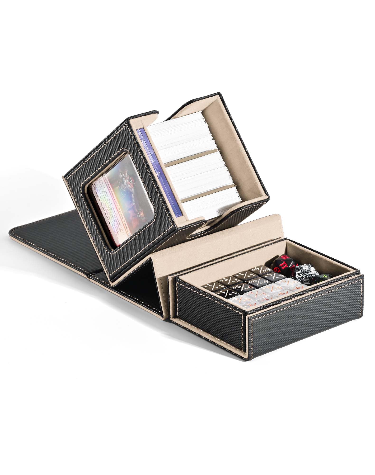 Photo 1 of ZLCA MTG Commander Deck Box with Display Window, Deck Box Holds 100 Double-Sleeved with Dice Tray & 35pt Magnetic Card Holder(Black& Gold)