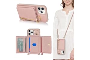 SunYoo for iPhone 11 Pro Case with Card Holder,Phone Case for iPhone 11 Pro Case with Strap Crossbody Lanyard Stand Ring,11 Pro Wallet Case for Women,Leather Zipper Pocket Case-Rose Gold