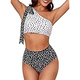 Herseas Women's One Bow Shoulder Bikini Sets 2 Piece Ruched Swimsuit Elegant Bathing Suit
