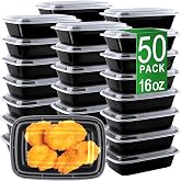 16oz Meal Prep Containers, 50 Pack Disposable Food Storage Boxes with Lids | Small, Single Compartment, Leakproof Lids, BPA Free, Microwave Freezer Safe, Plastic To Go Bento Boxes for Lunch Takeout