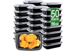APSIC Meal Prep Containers, 50 Pack 16oz (100-Piece) Disposable Take Out Food Storage Containers with Leakproof Lids, Reusable Plastic To Go Lunch Boxes, BPA Free, Microwave/Dishwasher/Freezer Safe