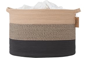 COMFY-HOMI XXXL Large Laundry Basket, Cotton Rope Nursery Woven Basket for Storage, Blanket Baskets Living Room Laundry Hamper, Dog Toy Storage Organizer, Home Decor-21''x21''x13.6''-Jute and Black