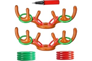 TWWKDD Christmas Party Toss Game Inflatable Reindeer Antler Hat with Rings for Kids Adults Family Xmas Fun Games(2 Antlers，8 Rings,1 Pump)