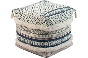 MOCOFO Home Decoration Pouf Cover Unstuffed Square Washable Ottoman Tufted Tassel Foot Stool for Living Room (Blue,35x35x35cm)