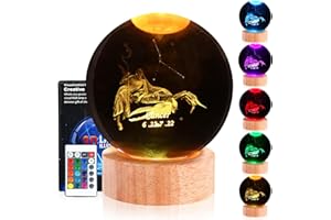 DCG Center, Zodiac Signs Crystal Ball Night Light, 3D Crystal Ball Night Light, Crystal Night Lamp for Kids, Decorations Gifts for Men, Women, Kids, Boys, Girls, Teens, Horoscope Lamp (Cancer)