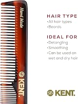 Kent Brushes Handmade Comb 2T Medium Coarse Fine Tooth Cellulose Acetate 158mm view 6