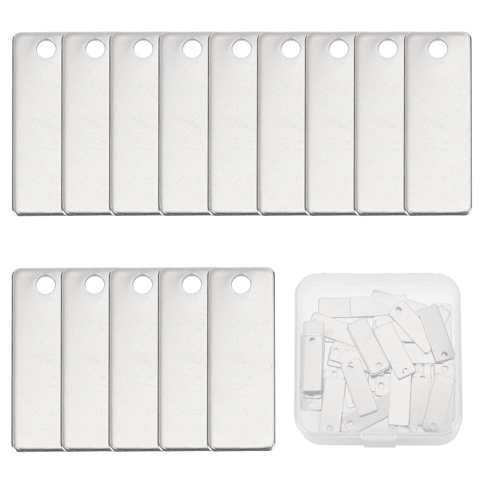 SUNNYCLUE 1 Box 50Pcs Stamping Blank Tags Stainless Steel Stamping Tags Engraving Message Word Tag Retangle Stamping Charms for Jewelry Making Charms DIY Earrings Bracelet Necklace Craft Supplies