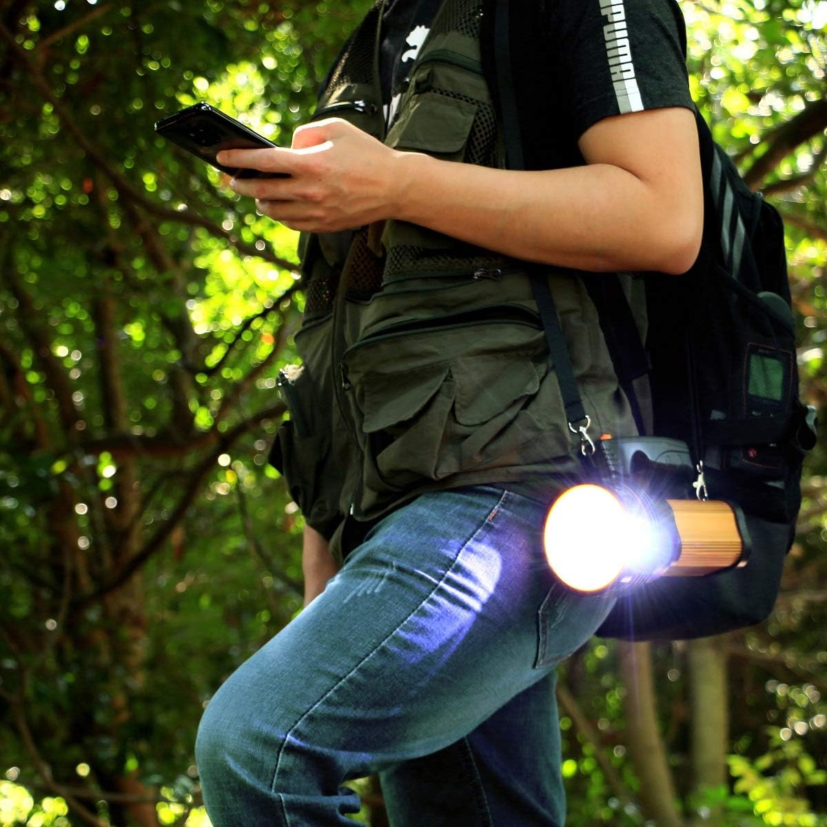 CSNDICE 35W LED Rechargeable Handheld Flashlights, High-power Super Bright 6000mah 9000 Lumens, USB Power Bank Rechargeable flashlights IPX4 Waterproof Searchlight, Portable Handheld Torch.(Golden) - - 