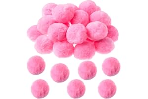MIXTEACH 36 Pcs Acrylic Pompom Balls 2 inches Valentine's Day Costume Pom Poms Decorations Large Crafts Pom Balls Fuzzy Soft Pom Pom Ball for Valentine's Day Costume Party Decor Accessories (2 Inch, Pink)