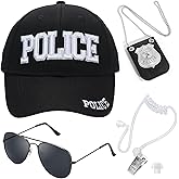 ERDOGLY Police Hat, FBI Adjustable Baseball Cap with Cop Badge, Halloween Secret Service Costume Earpiece for Adult Men Women