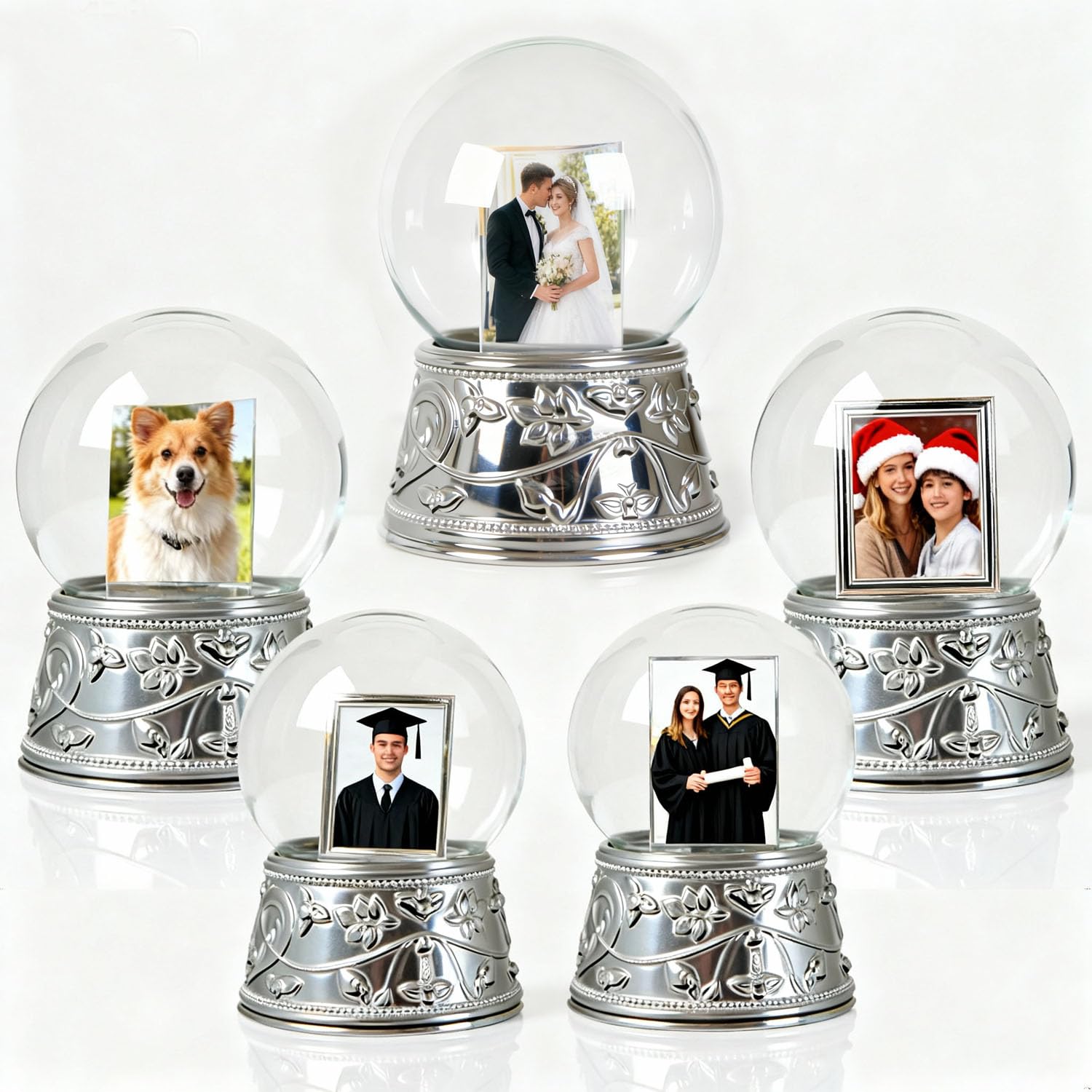 Aobaks Valentine's Day Gift Snow Globe with 2 Sided Photo Frame, DIY Large Double Snowglobe with Picture Insert, Clear Resin Base, for Family, Friends, Couples.