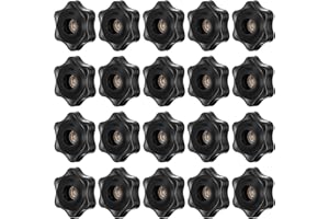 DIVINA VITAE 20 Pcs Star Knobs, 1/4 20 Knob, Black Screw-On Type Thru Threaded Knob Nuts, 1/4"-20 T Track Star Knobs, Hexagon Head Thru Knob Clamping Knobs Jig Knobs for Woodworking Fixtures Fixing to T-Tracks