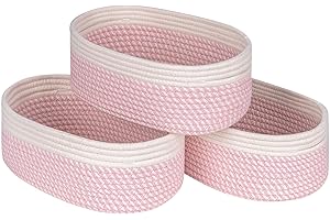 Kriitools Off White&Mixed Pink Shelf Basket to Store and Organize Household Items/Baskets&Bins for Daily Storage &Organizing/Woven Rope Basket for Bedroom,Playroom/Small Oval-13x8.66x5.11’’,3 Packs