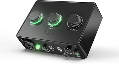 FIFINE USB Audio Interface XLR Mic Input 48V Phantom Power Gain Knob