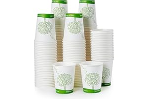 ECOLipak 300 Count Compostable Paper Cups, 8 oz Biodegradable Disposable Paper Coffee Cups with PLA Lined, Eco-friendly Hot Drinking Cups for Party, Picnic,Travel,and Events