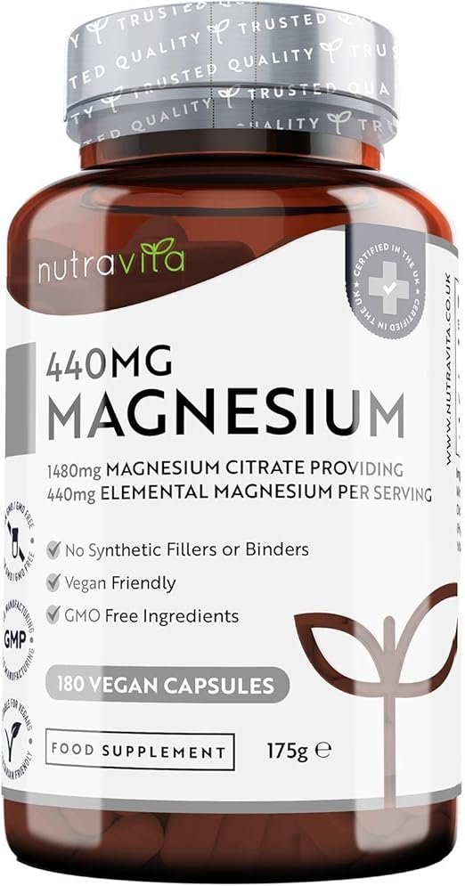Magnesium Citrate 1480mg Providing 440mg Elemental Magnesium Per Serving 180 VeganFriendly